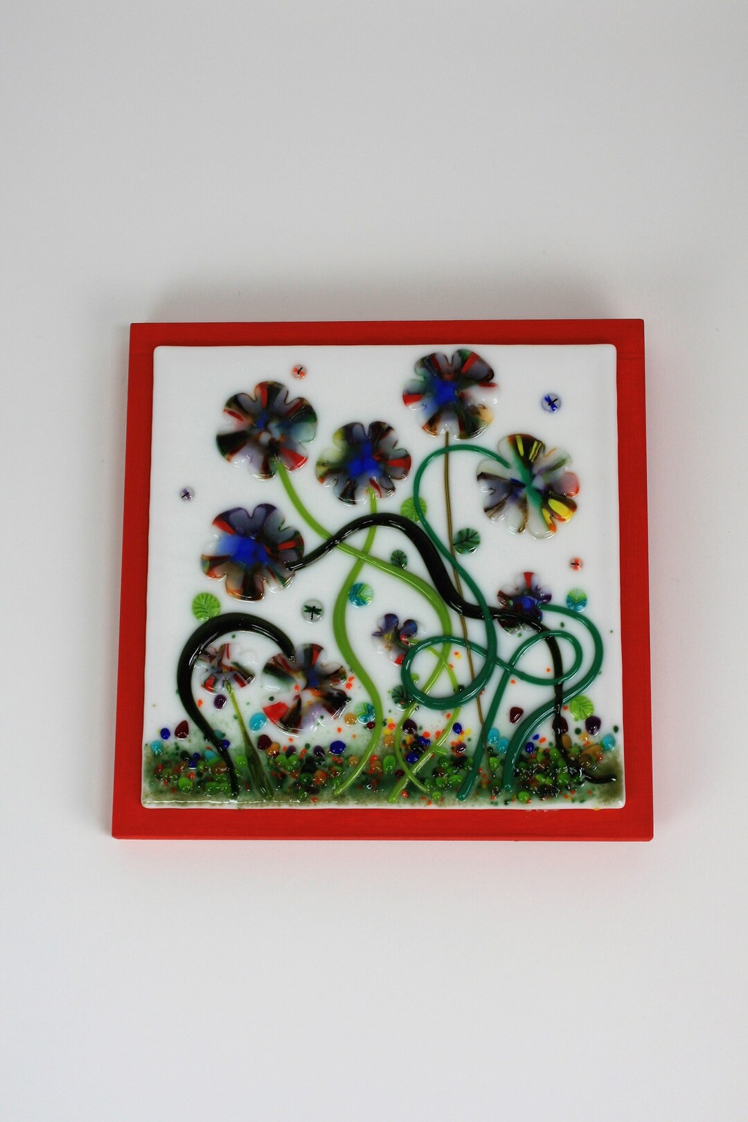 Fused Glass Multi-colored Flowers Wall Art Decor, Handmade Poppies ...