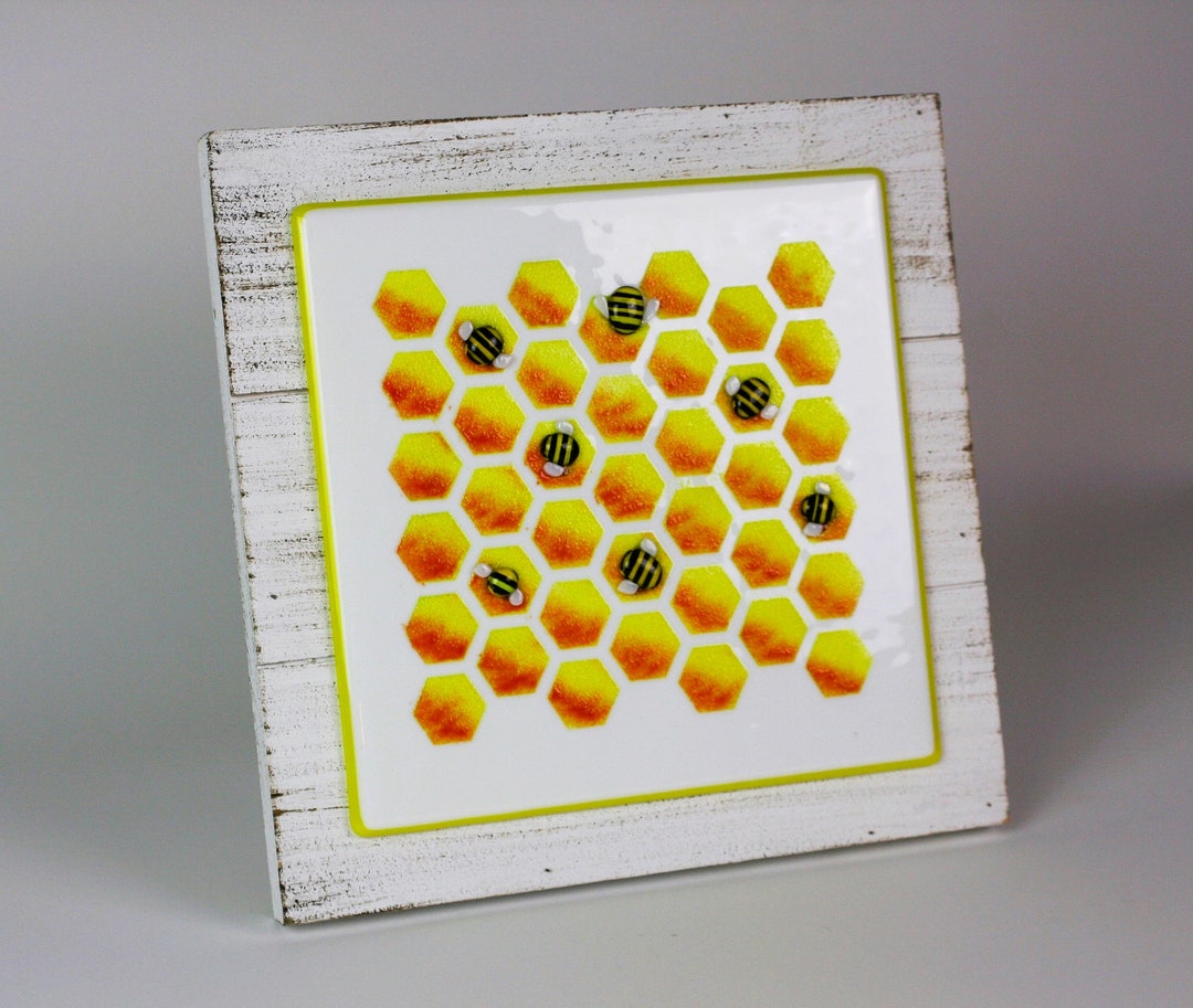 Fused Glass Bees and Wall Art, Fused Glass Beekeeper Art, Beehive Art, Honey Bee Glass
