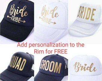 Novia, Novio, Escuadrón, Tribu de Novias, gorra de béisbol ajustable unisex para Novia, Novio, Damas de Honor, Padrinos de Boda + personalización GRATUITA en el Borde