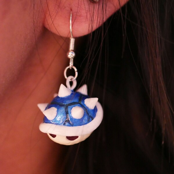 Super Mario Blue Shell Dangle Drop Earrings Handmade Resin Painted Sculptures