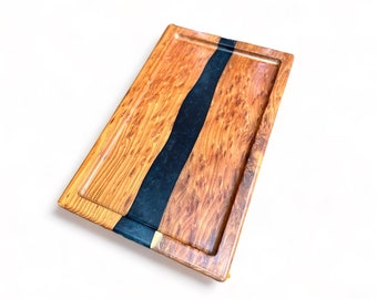 Figured Black Acacia With Atlantic Blue Resin (22"x 13.5" x1.5"