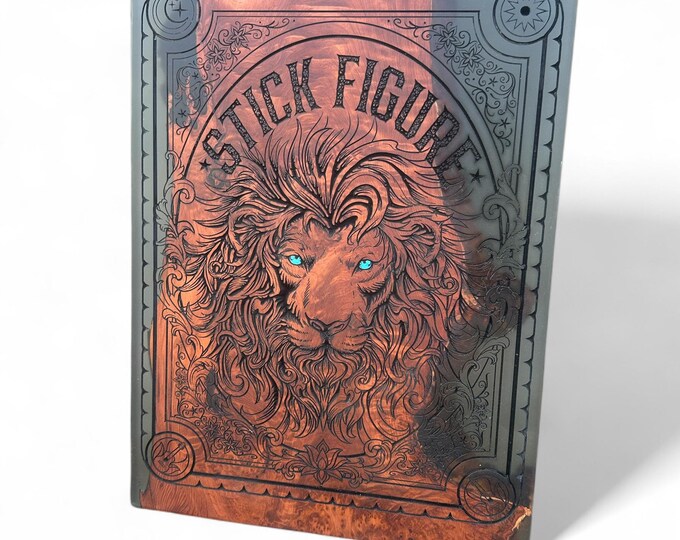 Stick Figure Lion On Redwood and Smoke Black Resin