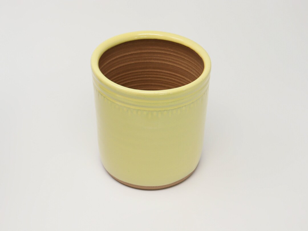 Yellow Ceramic Utensil Holder Yellow Indoor Planter Yellow Etsy