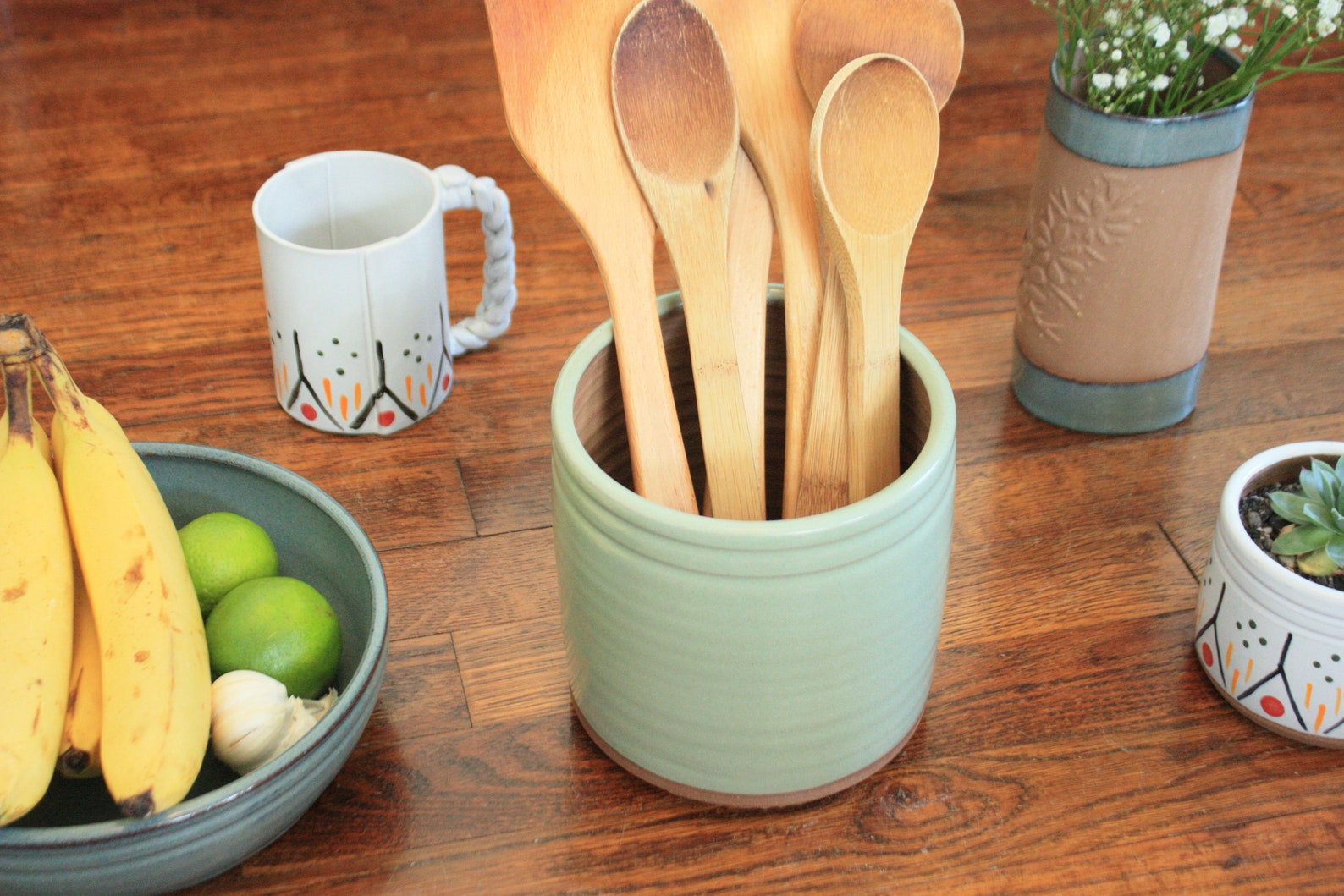 Seafoam Green Utensil Holder Green Indoor Planter Green Etsy