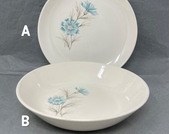 Blue Floral Dishes - Salad Plate - Taylor Smith - Ever Yours - Boutonniere Pattern - 1960's - MCM - Mid-Century - Bowl - Replacement