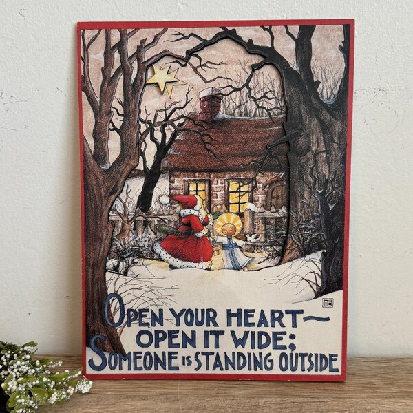 Mary Engelbreit 3D Art - Winter - Christmas - Wall Art - Wall Decor - Cards to Keep - Open Your Heart - Angel - Santa Claus
