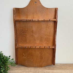 Wooden Spoon Rack - Rectangular - Two Tier - 14 Slot - Boho - Mid Century - Holder - Spoon Collection Display