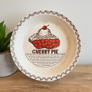 Cherry Pie Plate - Vintage - Recipe Design - Ceramic Pie Pan - Summer Kitchen Decor - Pie Dish