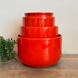 Vintage Waechtersbach Bowls | West Germany Red Nesting Bowls | Retro Mixing Bowl Set | Bold Ceramic Kitchen Decor | Serving or Display