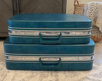 Vintage Blue Suitcases - YOU PICK - Samsonite - Fashionaire - Irridescent - Turquoise Blue - Vintage Suitcases - Vintage Luggage