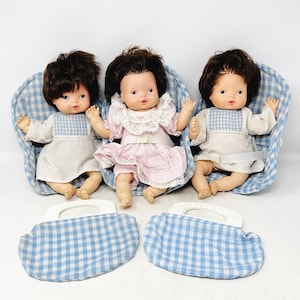 Vintage 1980 Fisher Price Baby Ann Doll | CHOICE of Doll with Carrier | Blue Gingham Set | Toy Diaper Bag | Classic Baby Doll Toy