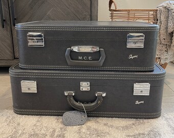 Vintage Gray Suitcases - YOU PICK - Skyway - Vintage Suitcases - Vintage Luggage - Mid-Century - Monogrammed - Dark Gray