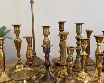 Vintage Brass Pillar Candle Holders | CHOICE Mixed Gold Candlesticks | Graduated Brass Candleholders Wedding Decor