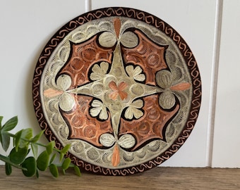 Vintage Copper Plate | CHOICE | Floral Wall Hanging | Etched Metal Wall Art | Boho Folk Art Decor | Global Eclectic Decor