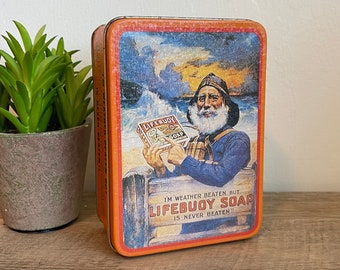 Lifebuoy Soap Tin - Rectangular - Fisherman - Bristolware - Blue and Yellow, Kitchen, Bathroom Decor - Rectangular
