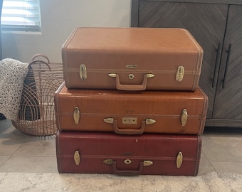 Vintage Suitcases - YOU PICK - Samsonite - Shwayder Bros - Brown -Burgundy - Leatherette - Train Case - Vintage Luggage - Stacked Suitcases