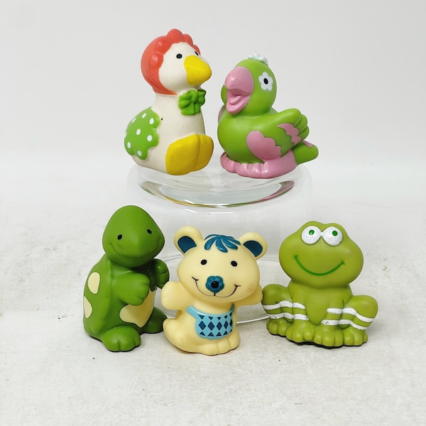 Strawberry Shortcake Pets - Animals - Dolls - VINTAGE - 1980s - Gooseberry Goose, Parfait Parrot, Tea Time Turtle, Cheesecake,