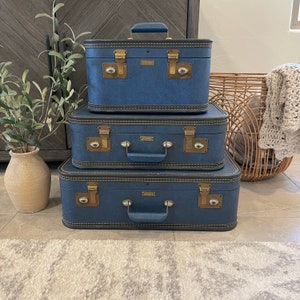 Vintage Suitcases - YOU PICK - Blue Suitcases - JC Higgins - Train Case - Suitcase - Vintage Luggage - Stacked Suitcases