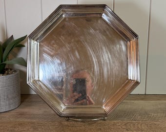 Silverplate Serving Tray | Wallace Silversmiths Octagonal Tray | Vintage Silver Plated Platter | Hollywood Regency Decor | USA Made