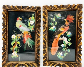 Bird Feather Painting Sealed Vintage 1960s Feathered Bird Postcard Sanborns Department Store Made in Mexico Folk Art Handmade Greeting Card