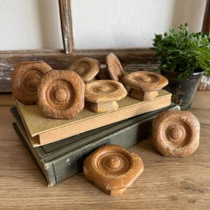 Vintage Wooden Rosette Drawer Knob | 8 Available | Architectural Salvage | Turned Cabinet Knobs | Rustic Furniture Hardware
