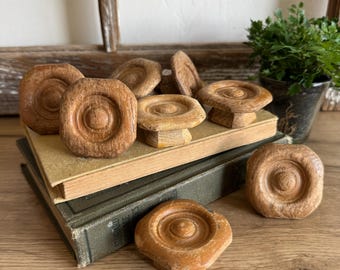 Vintage Wooden Rosette Drawer Knob | 8 Available | Architectural Salvage | Turned Cabinet Knobs | Rustic Furniture Hardware