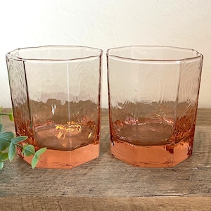 Libbey Pink Glasses - Octagonal - Facets - Different Sizes Avail - Blush - Rocks - Old Fashioned - Tumblers - Vintage