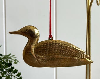Vintage Brass Loon | Hanging Bird Ornament | Solid Brass Duck Decor | Lake House Decor | Cabin Wall Decor | Rustic Wildlife Accent