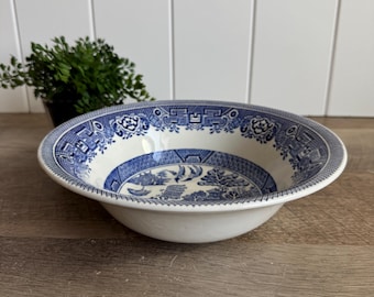 Vintage Myott Old Willow Serving Bowl | Blue White Transferware Vegetable Bowl | Staffordshire England Earthenware | English Cottage Decor
