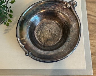 Vintage Silver Plated Round Bowl | Swirl Edge | Mid Century Decorative Serving Dish | Antique Patina Silverplate for Table or Display
