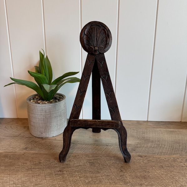 Carved Wood Easel Stand | Vintage Spanish Display Easel | Hand Carved Wood Plate Stand or Picture Stand | Rustic Shelf Decor | Accent Piece