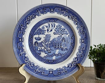 Vintage Myott Old Willow Dinner Plate | Blue White Transferware Plate | Staffordshire England | English Cottage Tableware