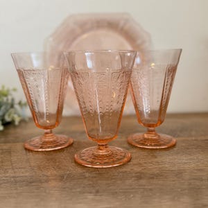 Princess Pink Anchor Hocking Footed Tumbler Glasses - Vintage Pink Wine Glasses - Depression Glass - 1930s - Goblets - Blush Pink - Antique