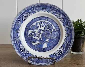Myott Old Willow 7" Salad Bread Dessert Plate | 4 Avail | Blue Transferware | Staffordshire England | English Cottage Tableware