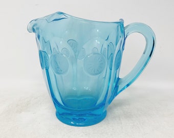 Blue Glass Pitcher - Fostoria Coin Dot - Pitcher - Turquoise - Vase - Vintage
