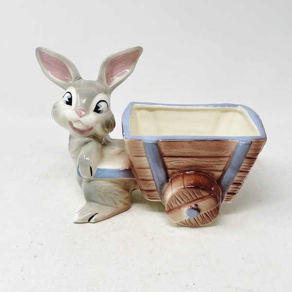 Twin Winton Bunny - Bunny Planter - SEE DETAILS - Vintage - Collector - Figurines - Thumper/Bambi Pulling Cart/Wagon - Pottery - Rabbit