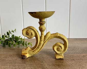 Antique Cast Iron Candle Holder | Architectural Salvage Scrollwork Decor | Victorian Farmhouse Gothic Cottage Accent