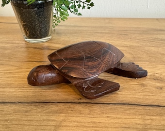 Hand Carved Wooden Turtle | Sea Turtle Figurine | Ocean Decor Gift | Coastal Beach House Accent | Animal Sculpture | Eco Friendly Wood Art