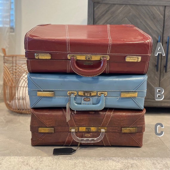 Vintage Suitcases Vintage Luggage Brown Blue Faux 