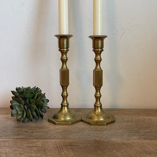 Vintage Brass Candle Holders - Pair - Brass Plated - Taper Candle Holders - 1970s - Mid-Century - Boho Style - Candlestick Holders