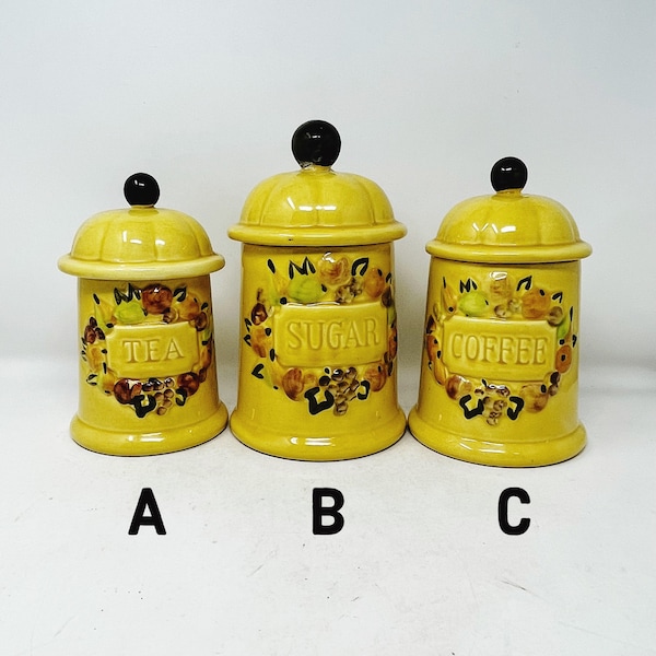 Vintage Yellow Canisters - SEE DETAILS - You Pick - Los Angeles Pottery - 1967 - Ceramic - Tea - Sugar - Coffee - Retro - Mid-Century