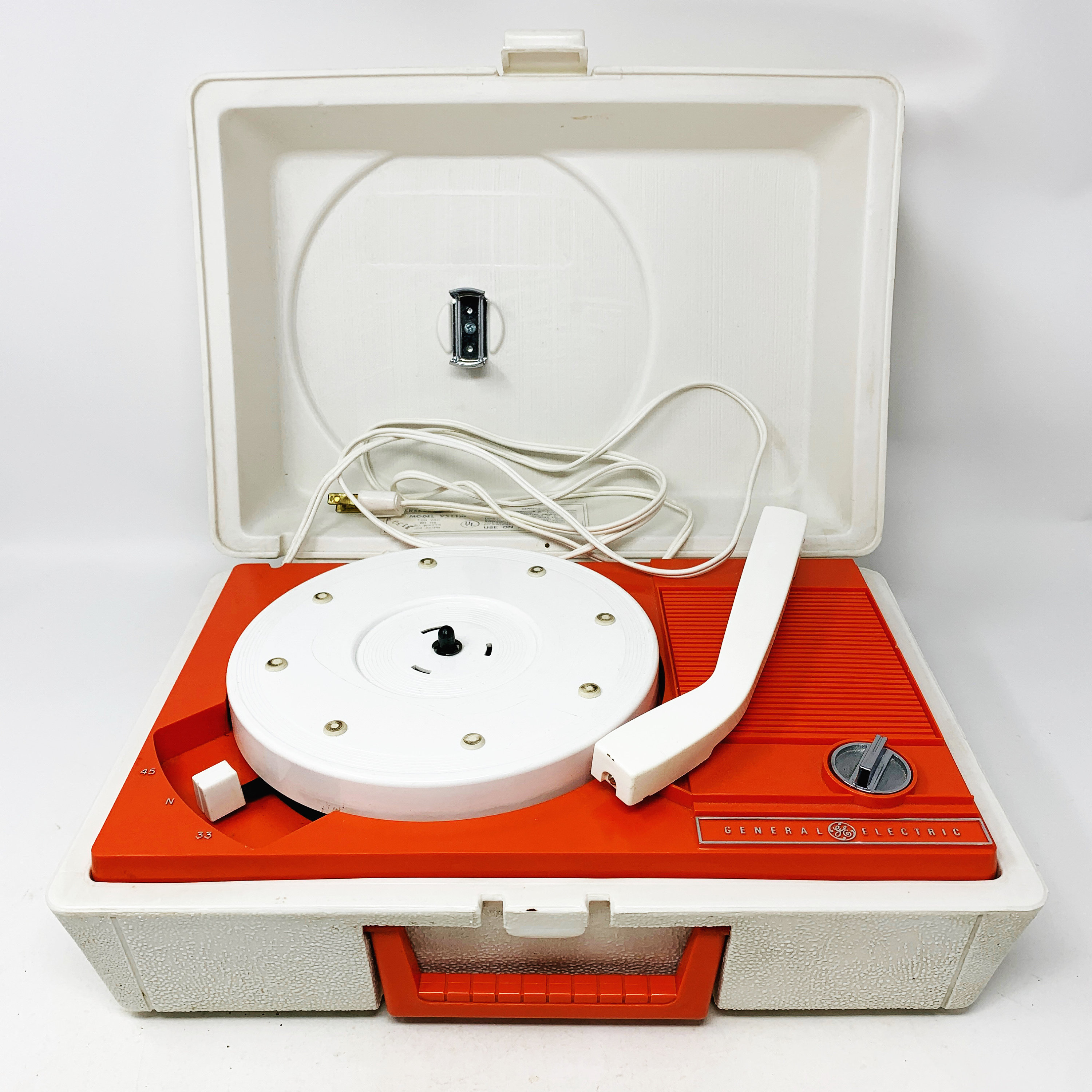 Portable Record Player - VIntage - General Electric GE Solid State - V211m  Orange and White - Turntable - WORKS
