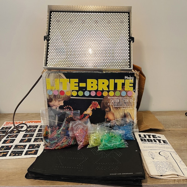 Vintage Lite-Brite - WORKING - 1973 - Includes Some Unused Pages and Pegs! 1970s Toy - In Box - Hasbro