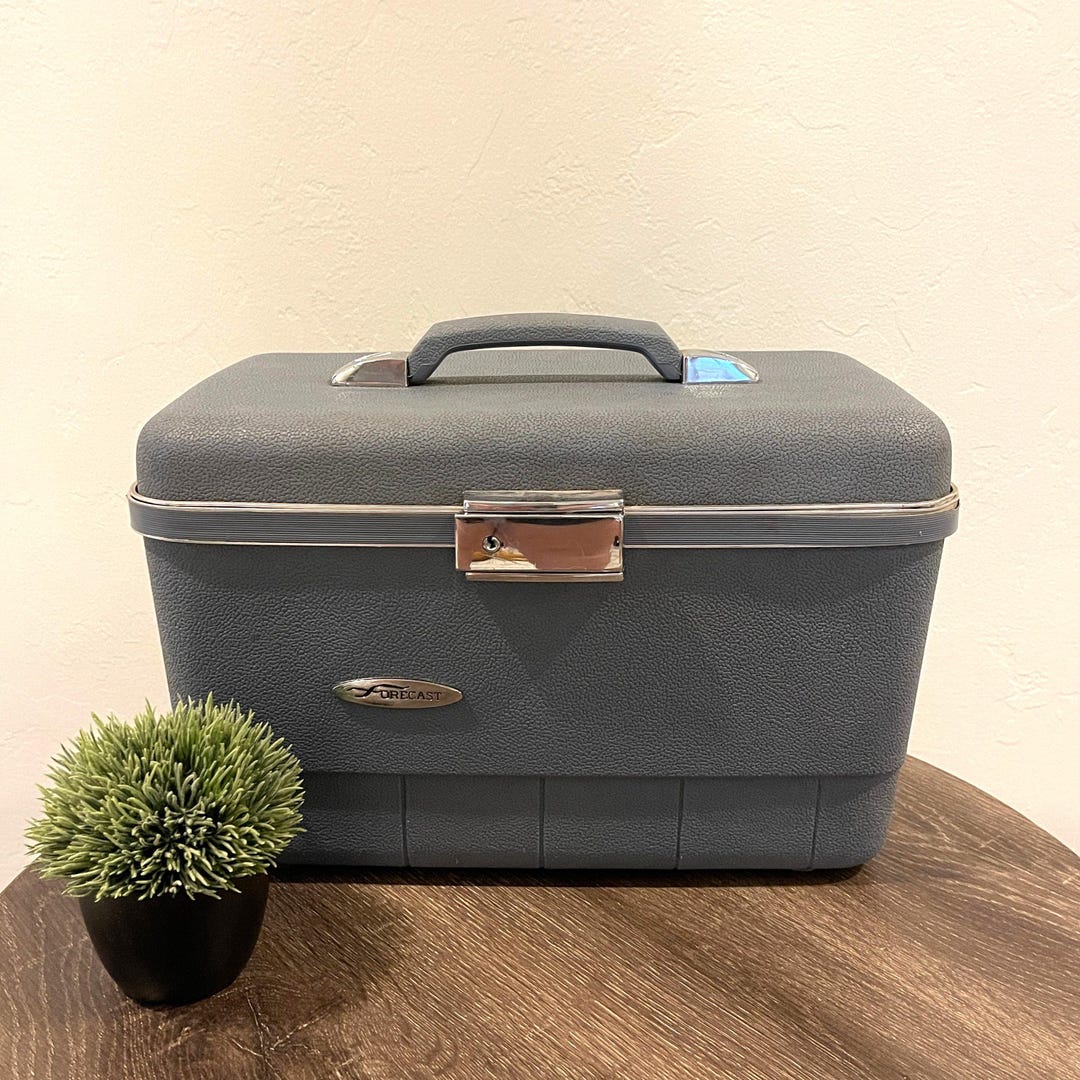 Vintage Train Case | Blue Gray Makeup Case | Forecast