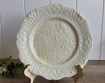Ridgway Renaissance Plate | Antique Ivory Ware England | Embossed Floral Dinner Plate | Victorian Transferware | Cottage Decor
