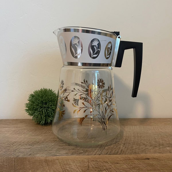 Vintage Coffee Carafe - David Douglas Design - Coffee Pot - Glass Percolator - Gold - Atomic Design - Mid-Century Design - Kitchen Decor