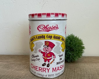 Vintage Candy Tin - Chase's Candy Cop - Cherry Mash - Collectible Tin - Candy Tin - Pink - Candy - Tin - Canister