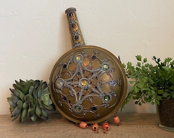 Vintage Brass Canteen - Made in Morocco - Hunter's Flask - Decorated with Jewels and Beads