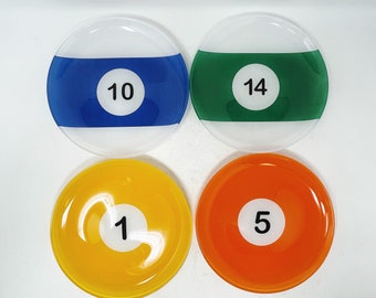 Luminarc Billard Pool Plates - Yellow #1, Orange #5, Blue #10, Green #14 - Set of 4 - Salad Plates - Appetizer Plates - Man Cave Plates