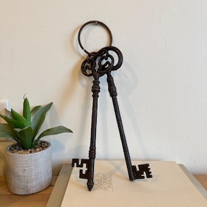 Large Cast Iron Skeleton Keys Set | 13 Inch Decorative Antique Style Keys | Rustic Farmhouse Wall Decor | Gothic Industrial Accent